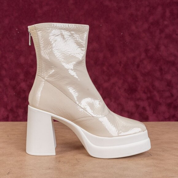 Free People Double Stack Platform Boots Cream Leather Y2K 90s Square Toe Sz 8.5 - Picture 9 of 9